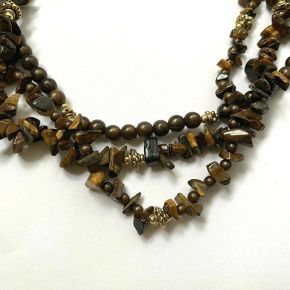 Tigers Eye Necklace Natural Stone Chip Brown - Picture 2 of 6